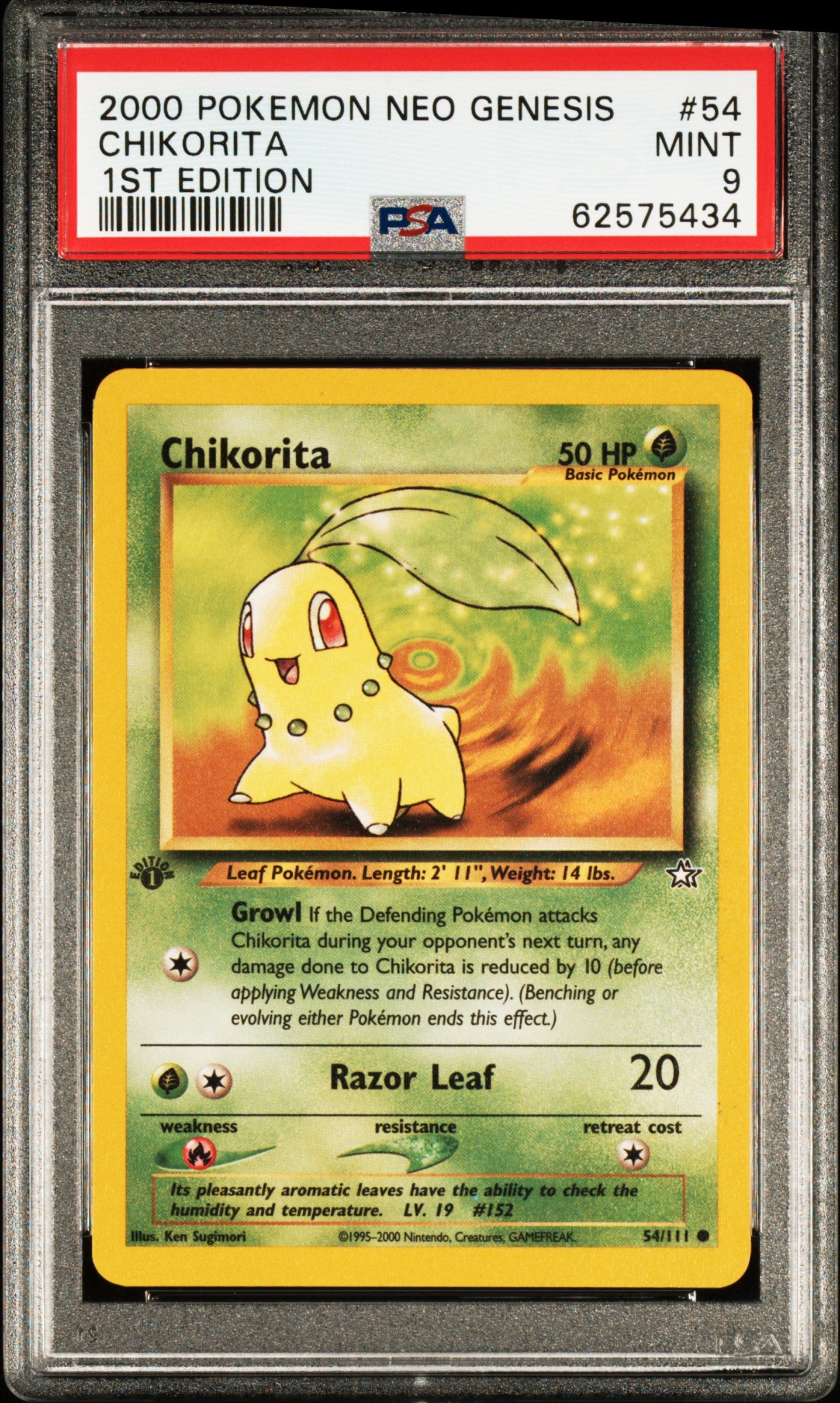 Chikorita 54/111 Neo Genesis 1st Edition Pokemon PSA 9 – The