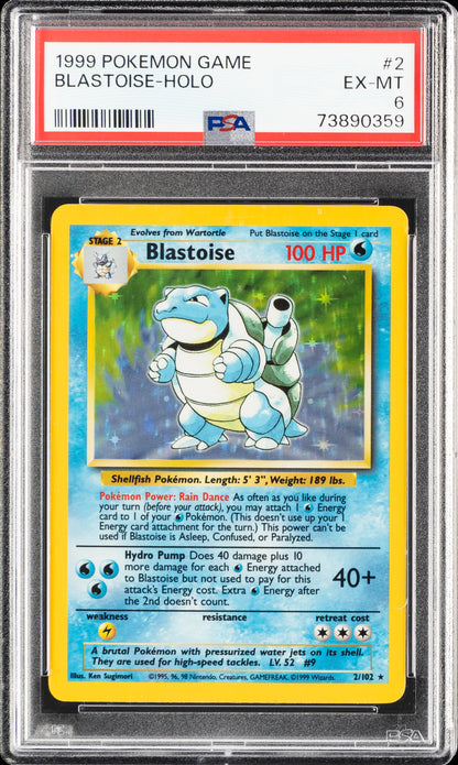 Blastoise Holo 2/102 Game POKEMON PSA 6