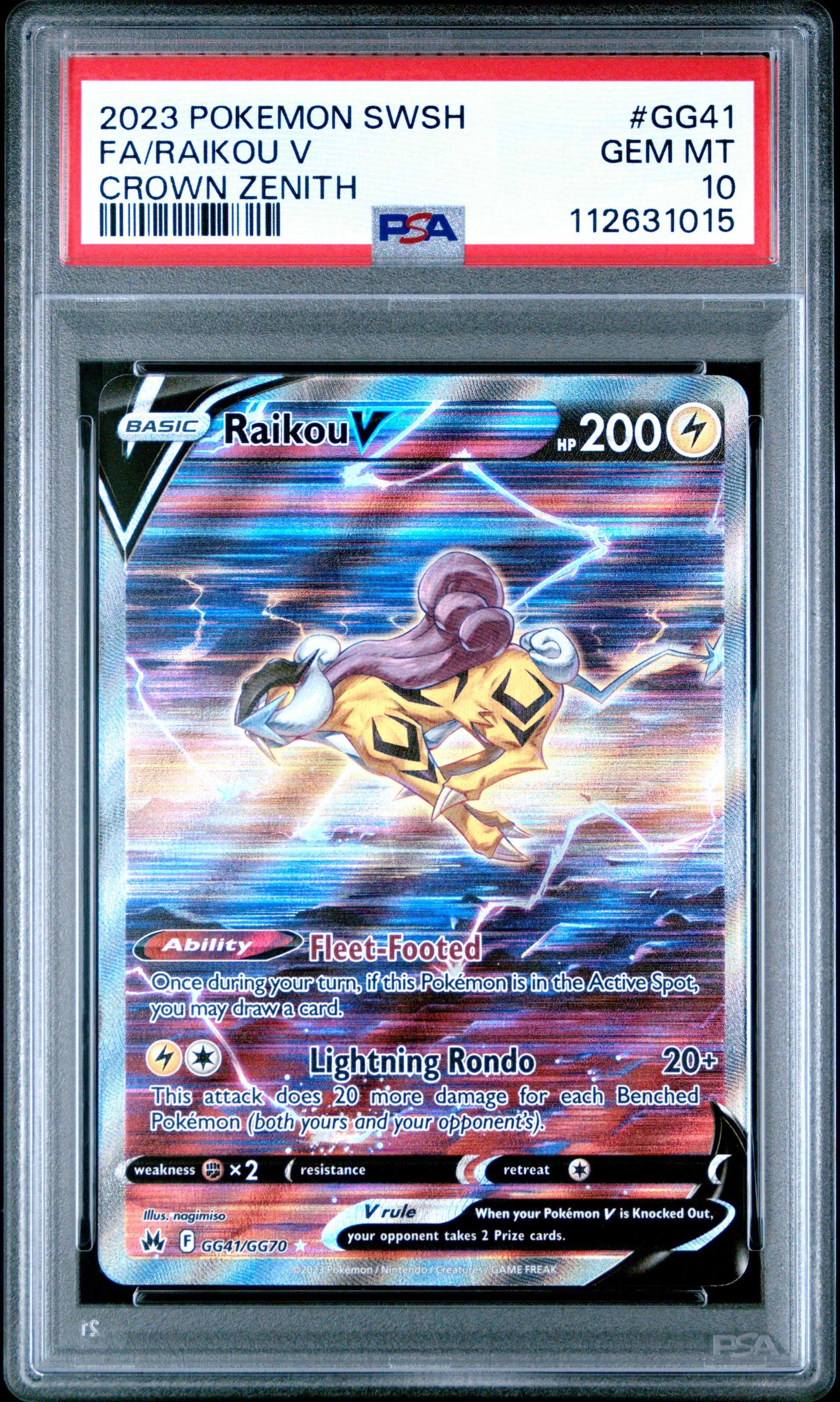 Raikou V GG41/GG70 Sword Shield Crown Zenith POKEMON PSA 10