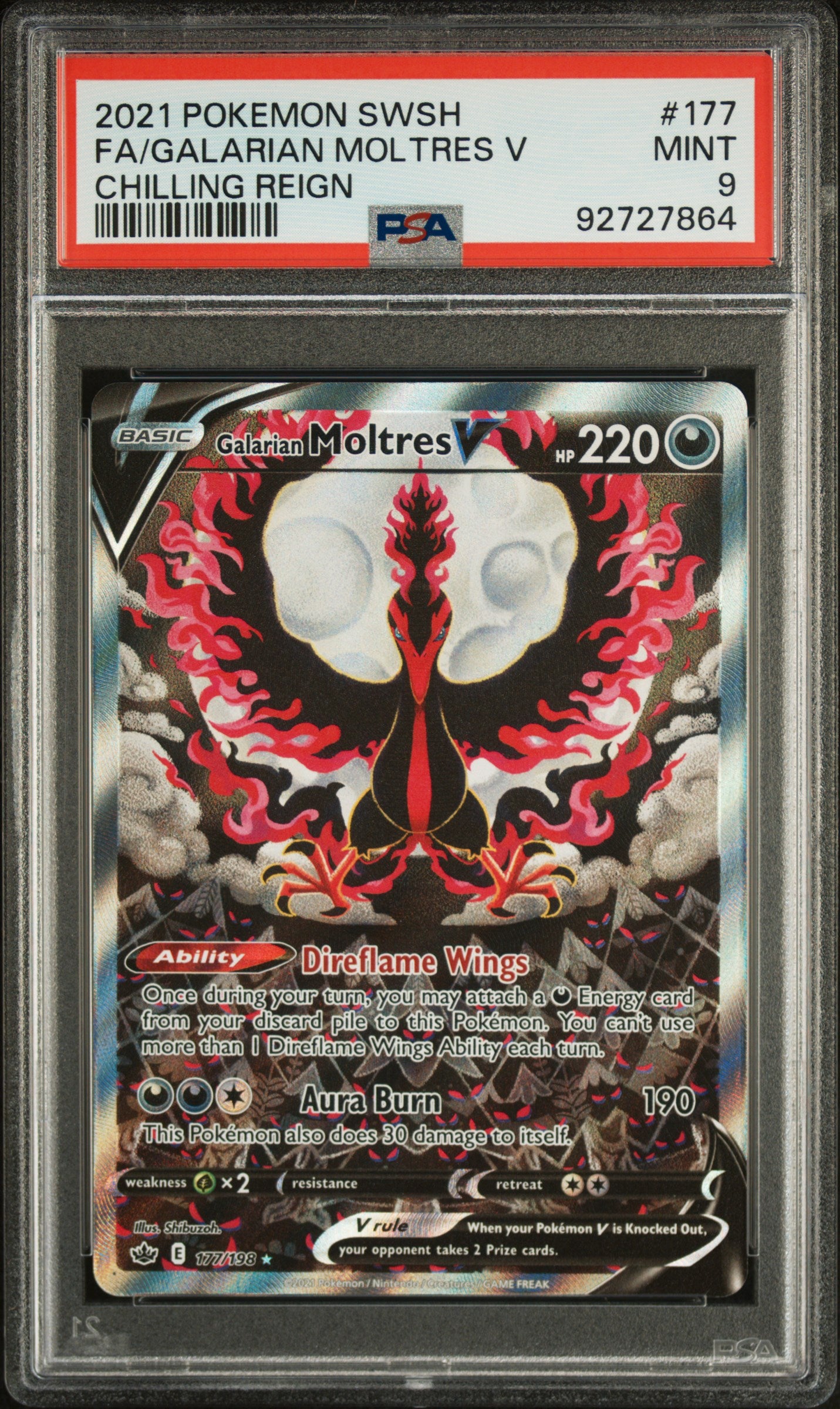 Galarian Moltres V 177/198 Chilling Reign POKEMON PSA 9